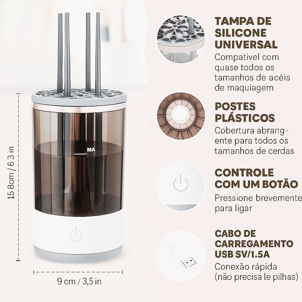 Limpador Elétrico Portátil para Pincéis de Maquiagem – Limpeza Rápida e Eficaz